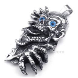 Collar Con Colgante De Calavera De Titanio Con Ojos Azules (Cadena Gratis)