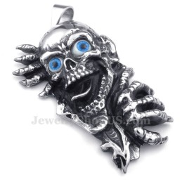 Collar Con Colgante De Calavera De Titanio Con Ojos Azules (Cadena Gratis)