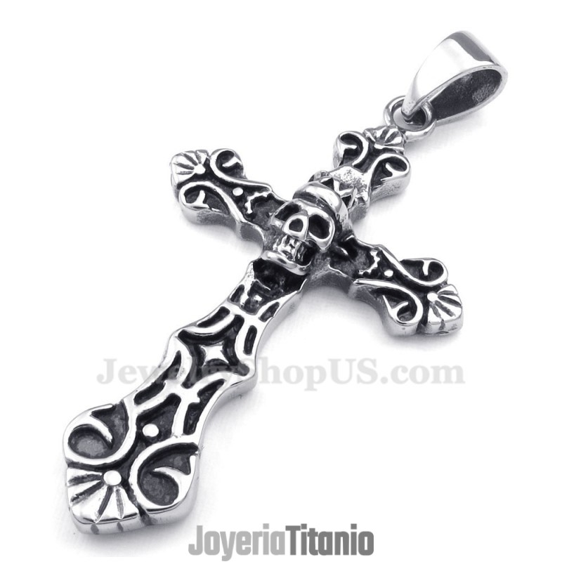 Collar Con Colgante De Cruz De Titanio Y Calavera (Cadena Gratis) Collar Con Colgante De Cruz De Titanio Y Calavera (Cadena Gratis)