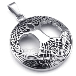 Collar De Titanio Con Colgante Del Árbol De La Vida Celta (Cadena Gratis)
