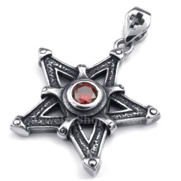 Collar Con Colgante De Estrella De Titanio Y Circonita Roja (Cadena Gratis)