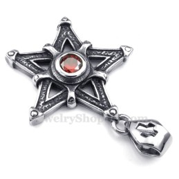 Collar Con Colgante De Estrella De Titanio Y Circonita Roja (Cadena Gratis)