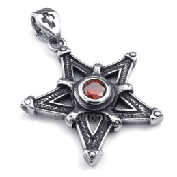 Collar Con Colgante De Estrella De Titanio Y Circonita Roja (Cadena Gratis)