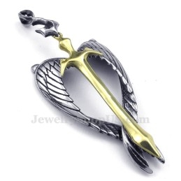 Collar Con Colgante De Cruz De Oro Y Titanio Con Alas (Cadena Gratis)