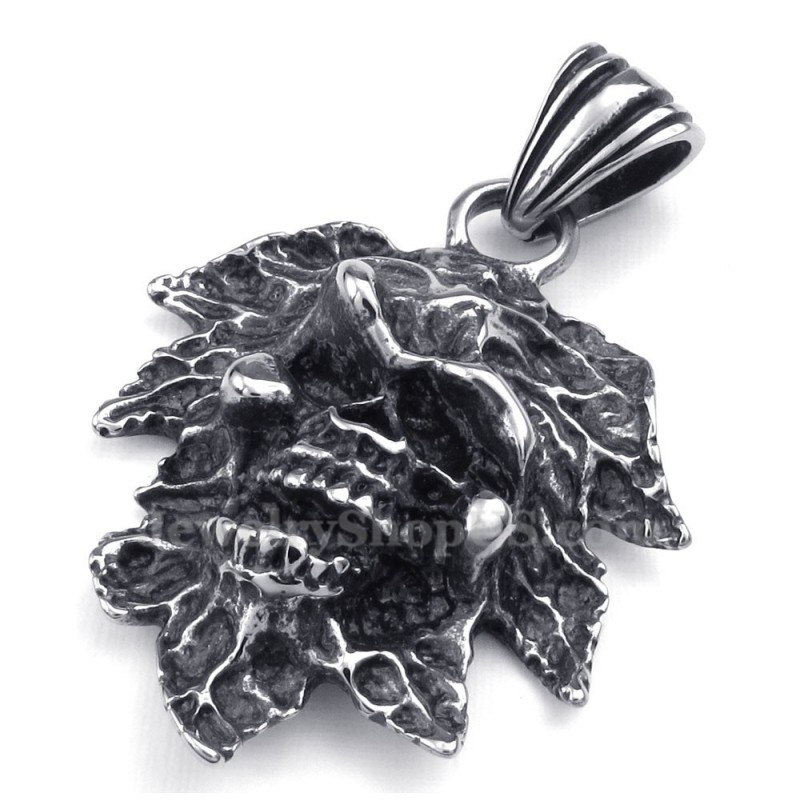 Collar Con Colgante De Calavera De Titanio Y Hoja De Árbol (Cadena Gratis)