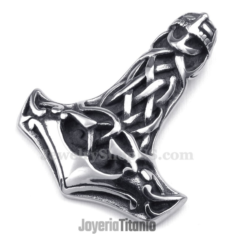 Collar Con Colgante De Calavera De Titanio Y Martillo De Thor (Cadena Gratis)