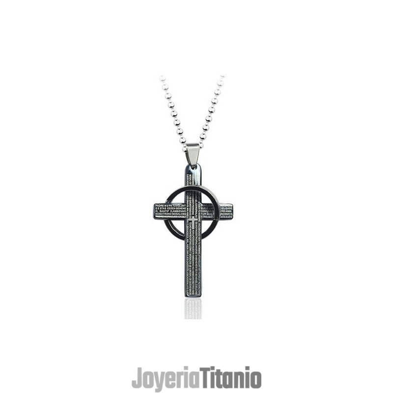 Colgante De Titanio Negro Con Cruz Bíblica Para Hombre (Cadena Gratis)
