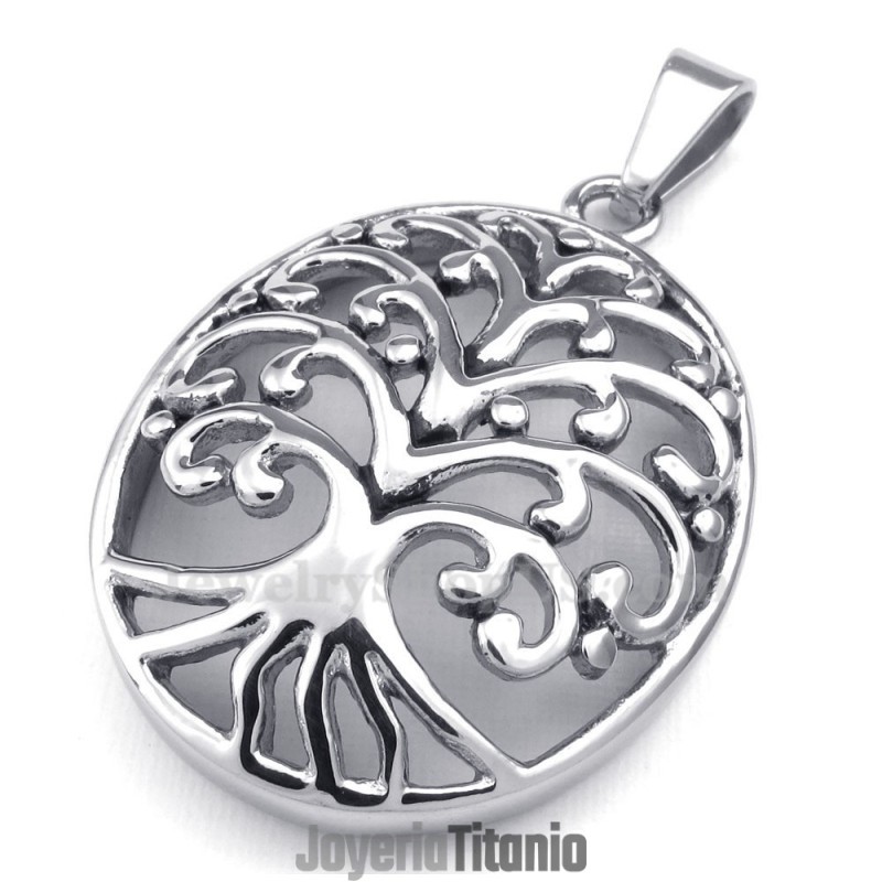Collar De Titanio Con Colgante Del Árbol De La Vida (Cadena Gratis)