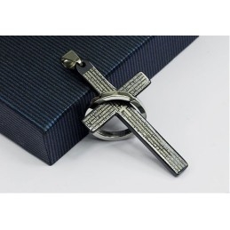 Colgante De Titanio Negro Con Cruz Bíblica Para Hombre (Cadena Gratis)