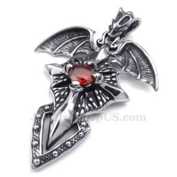 Collar Con Colgante De Pterosaurio De Titanio Y Circonita Roja (Cadena Gratis)