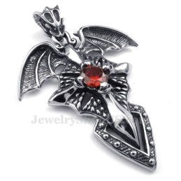 Collar Con Colgante De Pterosaurio De Titanio Y Circonita Roja (Cadena Gratis)