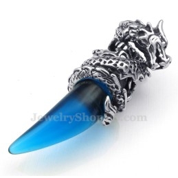 Collar Con Colgante De Diente De Dragón De Titanio Azul (Cadena Gratis)