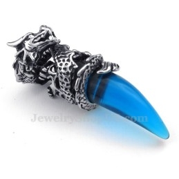Collar Con Colgante De Diente De Dragón De Titanio Azul (Cadena Gratis)