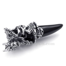Collar Con Colgante De Diente De Dragón De Titanio Negro (Cadena Gratis)