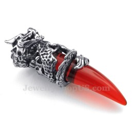 Collar Con Colgante De Diente De Dragón De Titanio Rojo (Cadena Gratis)