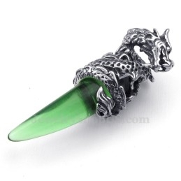 Collar Con Colgante De Diente De Dragón De Titanio Verde (Cadena Gratis)