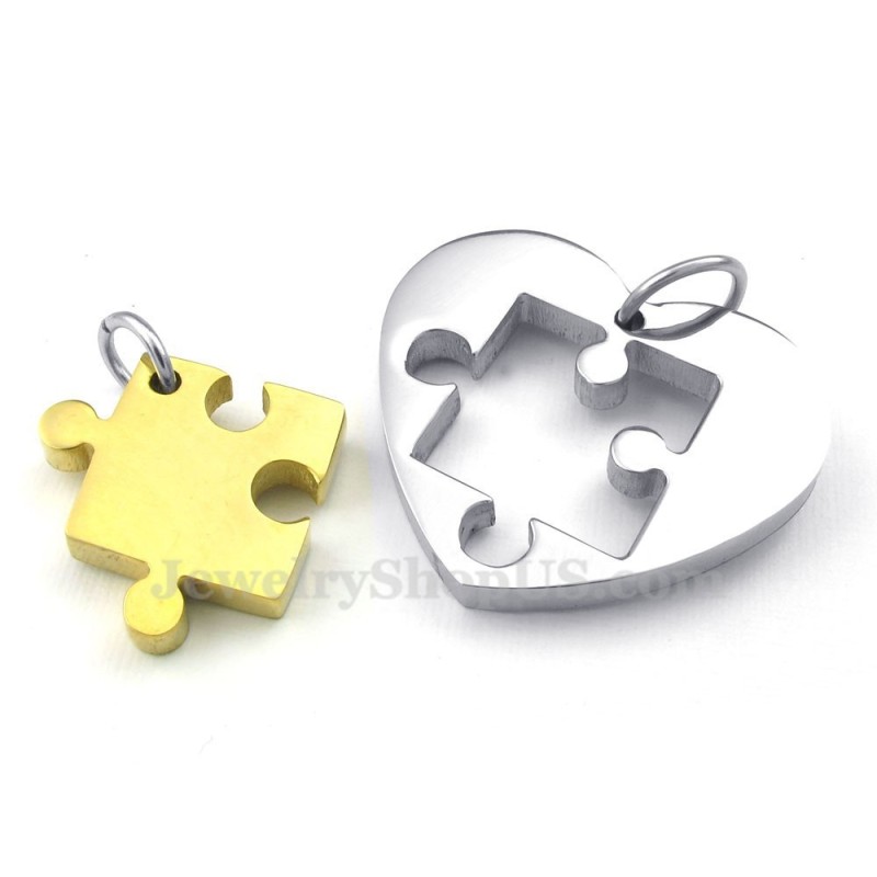 Collar Con Colgante De Corazón De Titanio Y Oro Para Parejas (Cadena Gratis) (Un Par)