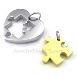 Collar Con Colgante De Corazón De Titanio Y Oro Para Parejas (Cadena Gratis) (Un Par)