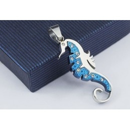 Nuevo Colgante De Titanio Con Forma De Hipocampo Azul Y Diamantes (Cadena Gratis)
