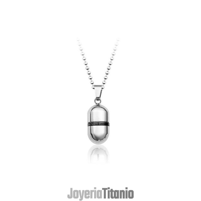 Colgante De Cápsula De Titanio Love Forever Con Apertura - Cadena Gratis