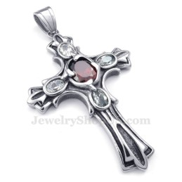 Collar Con Colgante De Cruz De Titanio Y Circonita Roja (Cadena Gratis)