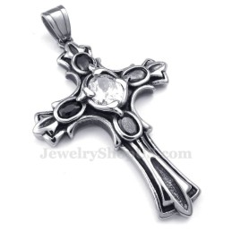 Collar Con Colgante De Cruz De Titanio Y Circonita Blanca (Cadena Gratis)