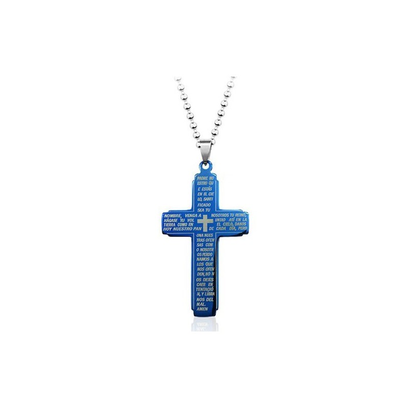 Colgante De Cruz De Titanio Con La Biblia Azul - Cadena Gratis Colgante De Cruz De Titanio Con La Biblia Azul - Cadena Gratis