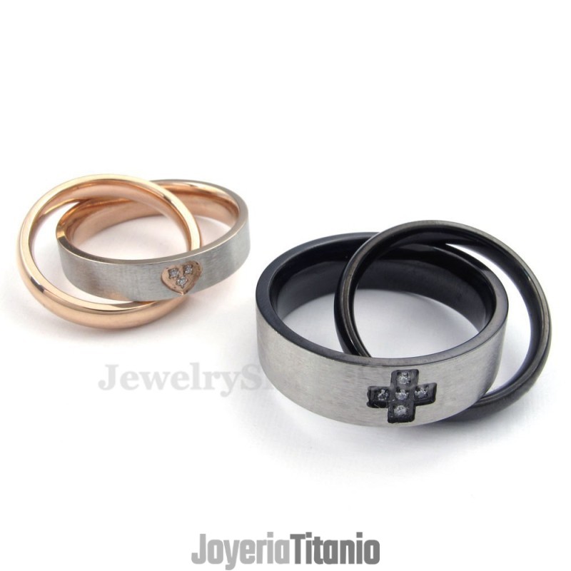 Collar Con Colgante De Anillos Entrelazados De Titanio Para Parejas (Cadena Gratis) (Un Par)