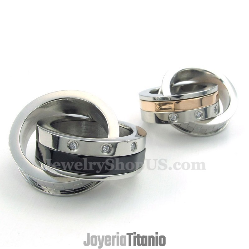 Collar Con Colgante De Anillos Entrelazados De Titanio "Amor Eterno" (Cadena Gratis) (Un Par)