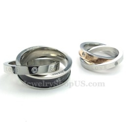 Collar Con Colgante De Pareja De Anillos Entrelazados De Titanio "Worship Love" (Cadena Gratis) (Un Par)