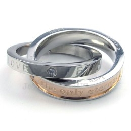 Collar Con Colgante De Pareja De Anillos Entrelazados De Titanio "Worship Love" (Cadena Gratis) (Un Par)