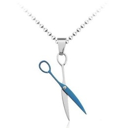 Colgante De Titanio De Moda Con Tijera Azul - Cadena Gratis