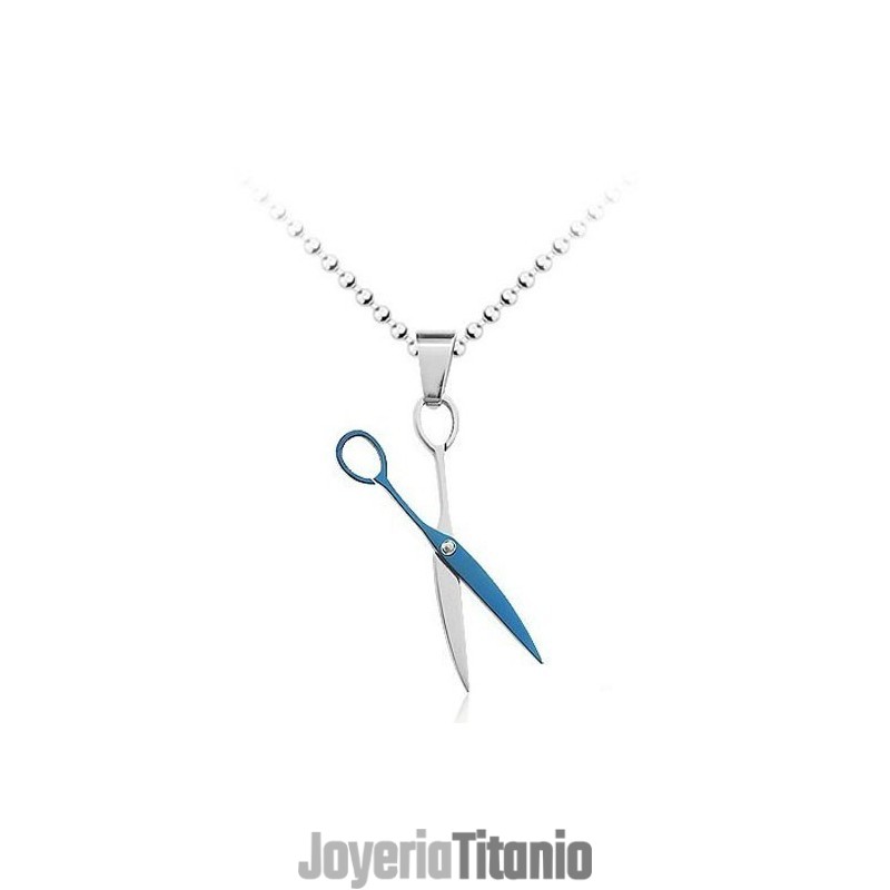 Colgante De Titanio De Moda Con Tijera Azul - Cadena Gratis Colgante De Titanio De Moda Con Tijera Azul - Cadena Gratis