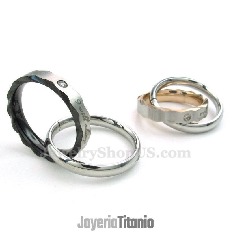 Collar Con Colgante De Pareja De Titanio De Dos Colores (Cadena Gratis) (Un Par)