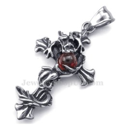 Collar Con Colgante De Cruz De Titanio Con Cuentas Rojas De Dragón (Cadena Gratis)