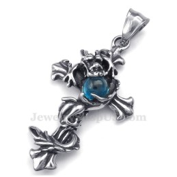 Collar Con Colgante De Cruz De Titanio Con Cuentas De Dragón Azul (Cadena Gratis)