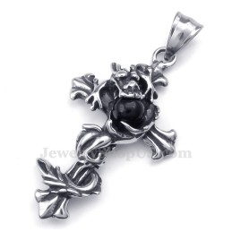 Collar Con Colgante De Cruz De Titanio Con Cuentas Negras De Dragón (Cadena Gratis)