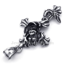 Collar Con Colgante De Cruz De Titanio Con Cuentas Negras De Dragón (Cadena Gratis)