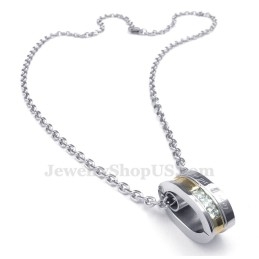 Collar Con Colgante De Pareja De Círculos De Titanio Y Circonita Blanca (Cadena Gratis) (Un Par)