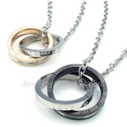Collar De Titanio Con Colgante De Círculos Entrelazados Para Parejas (Cadena Gratis) (Un Par)