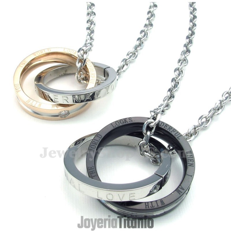 Collar De Titanio Con Colgante De Círculos Entrelazados Para Parejas (Cadena Gratis) (Un Par)
