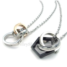 Collar De Titanio Con Colgante De Corazón Y Círculos Entrelazados (Cadena Gratis) (Un Par)