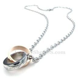 Collar De Titanio Con Colgante De Círculos Entrelazados Para Parejas (Cadena Gratis) (Un Par)