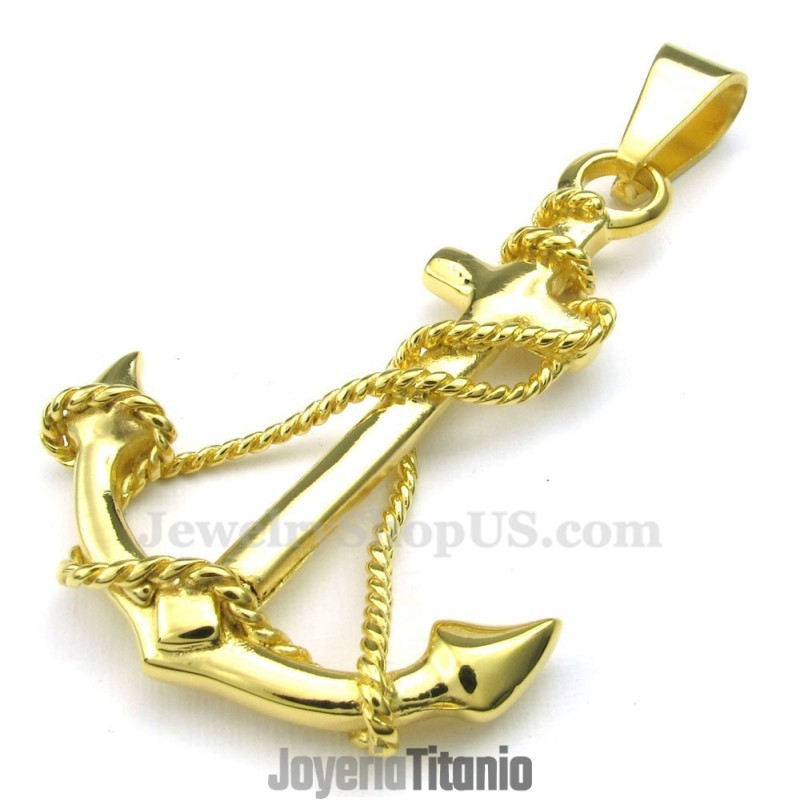 Collar Con Colgante De Ancla De Titanio Y Oro (Cadena Gratis)