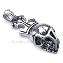 Collar Con Colgante De Calavera Y Corona Imperial De Titanio (Cadena Gratis)