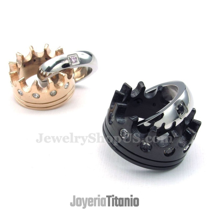 Collar Con Colgante De Pareja De Anillos De Corona Imperial De Titanio (Cadena Gratis) (Un Par)