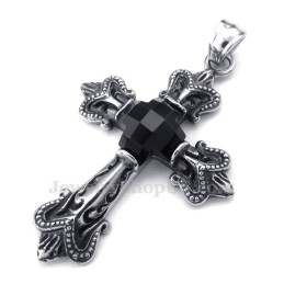 Collar Con Colgante De Cruz De Titanio Y Circonita Negra (Cadena Gratis)