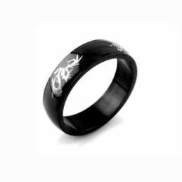 Anillo De Titanio Negro Dragon Para Hombre De 6 Mm