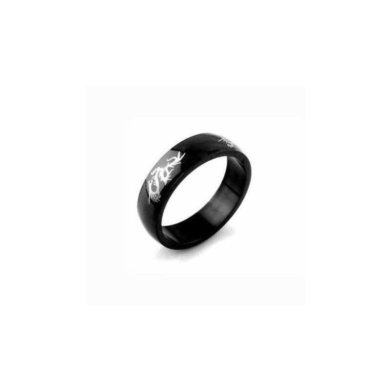Anillo De Titanio Negro Dragon Para Hombre De 6 Mm