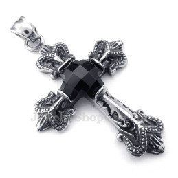Collar Con Colgante De Cruz De Titanio Y Circonita Negra (Cadena Gratis)